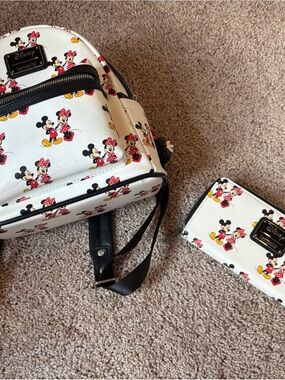 Loungefly White Mickey & Minnie Mini Backpack and Zip Wallet Set